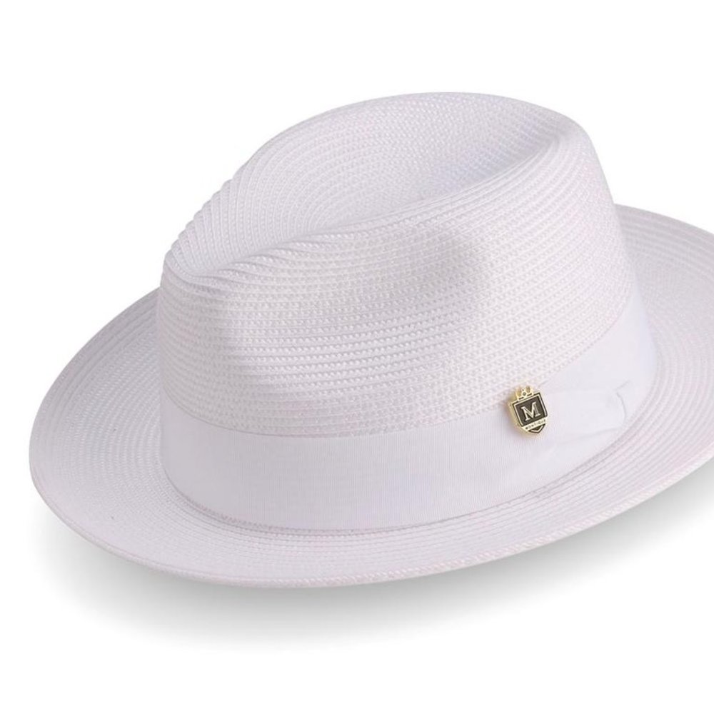 White Braided Wide Brim Pinch Fedora  Hat H-42